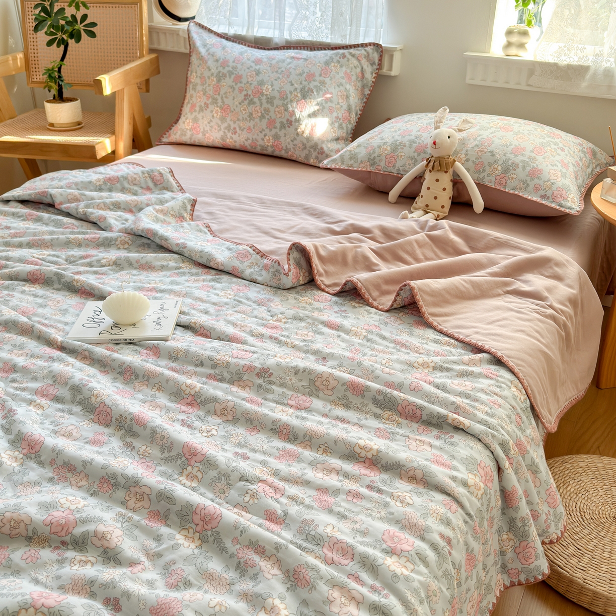 91家纺网 家纺一手货源 找家纺 雯雨家纺 2026新款全棉双层纱新疆棉花夏被空调被被子被芯 香水繁花-兰