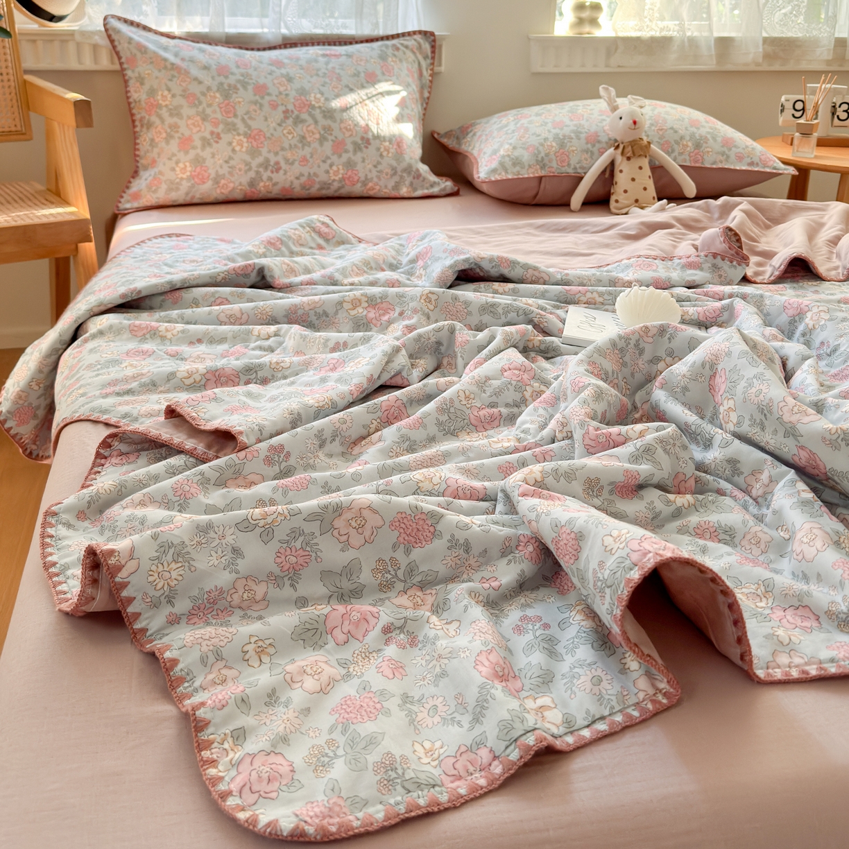 91家纺网 家纺一手货源 找家纺 雯雨家纺 2026新款全棉双层纱新疆棉花夏被空调被被子被芯 香水繁花-兰