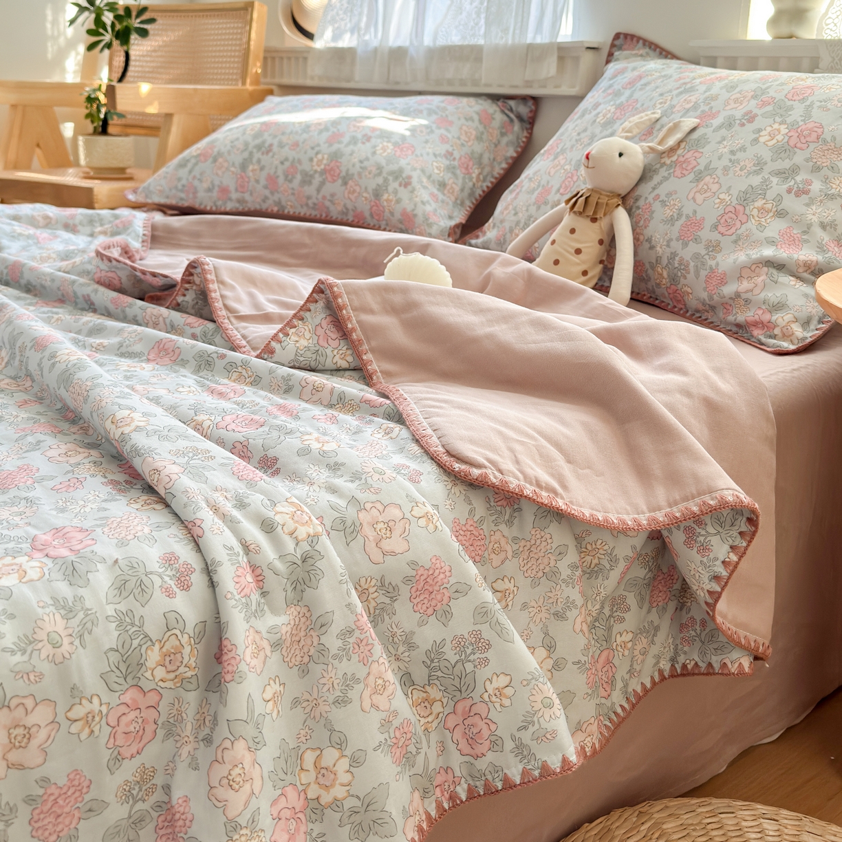 91家纺网 家纺一手货源 找家纺 雯雨家纺 2026新款全棉双层纱新疆棉花夏被空调被被子被芯 香水繁花-兰