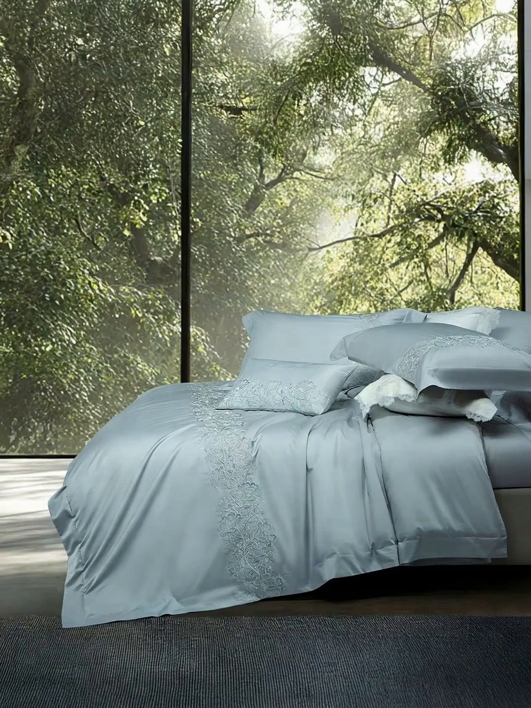 91家纺网 家纺一手货源 找家纺 诗黛尔 2026春夏新款全棉纯棉长绒棉刺绣四件套-幽花庭 幽花庭-绅士灰