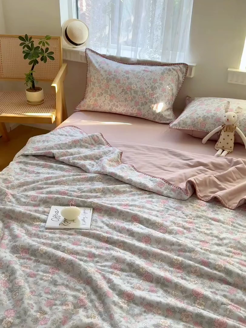 91家纺网 家纺一手货源 找家纺 雯雨家纺 2026新款全棉双层纱新疆棉花夏被空调被被子被芯 香水繁花-兰