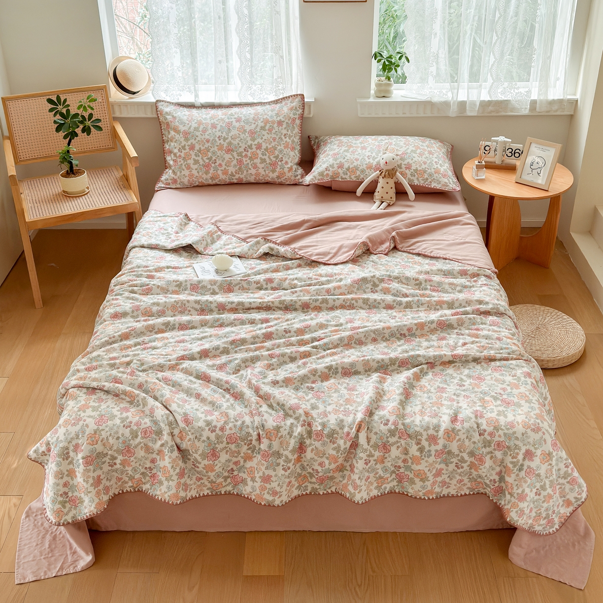 91家纺网 家纺一手货源 找家纺 雯雨家纺 2026新款全棉双层纱新疆棉花夏被空调被被子被芯 香水繁花-米