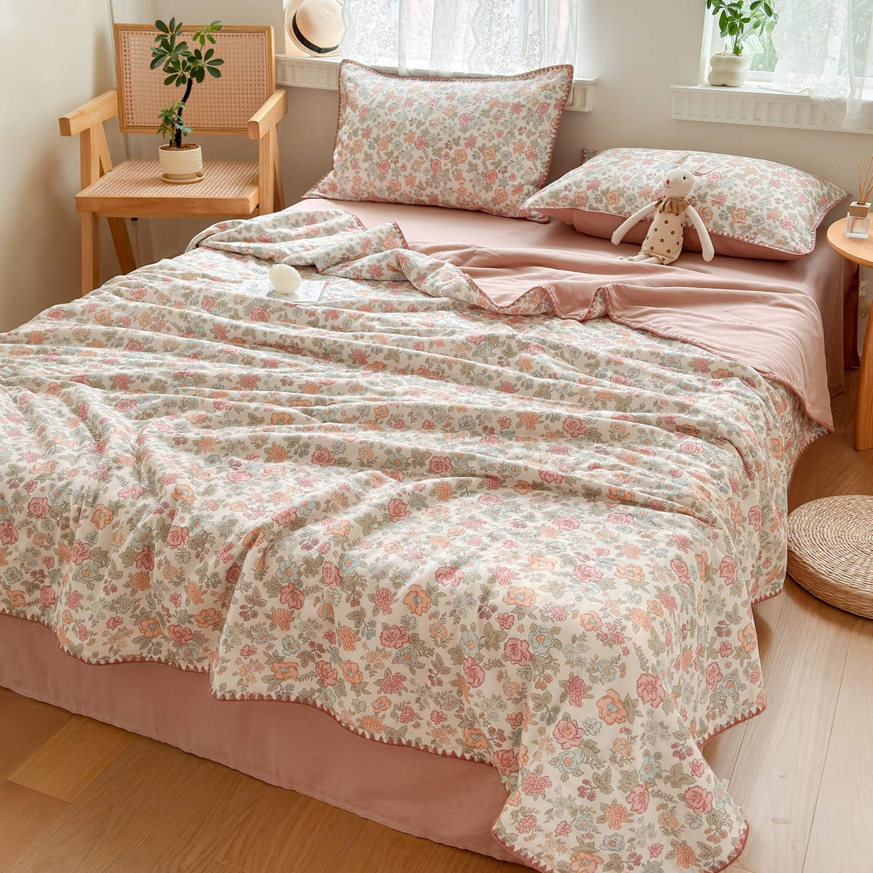 91家纺网 家纺一手货源 找家纺 雯雨家纺 2026新款全棉双层纱新疆棉花夏被空调被被子被芯 香水繁花-米