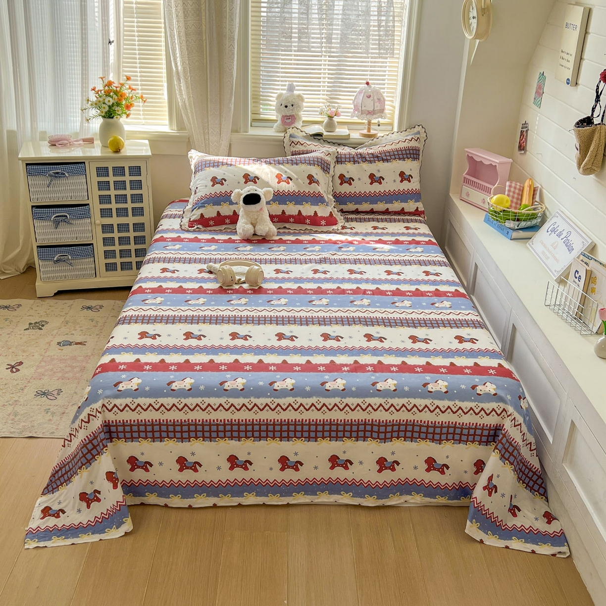 91家纺网 家纺一手货源 找家纺 （总）希诺家居 2026新款费尔岛风全棉纯棉小清新单品床单床笠三件套-第二批