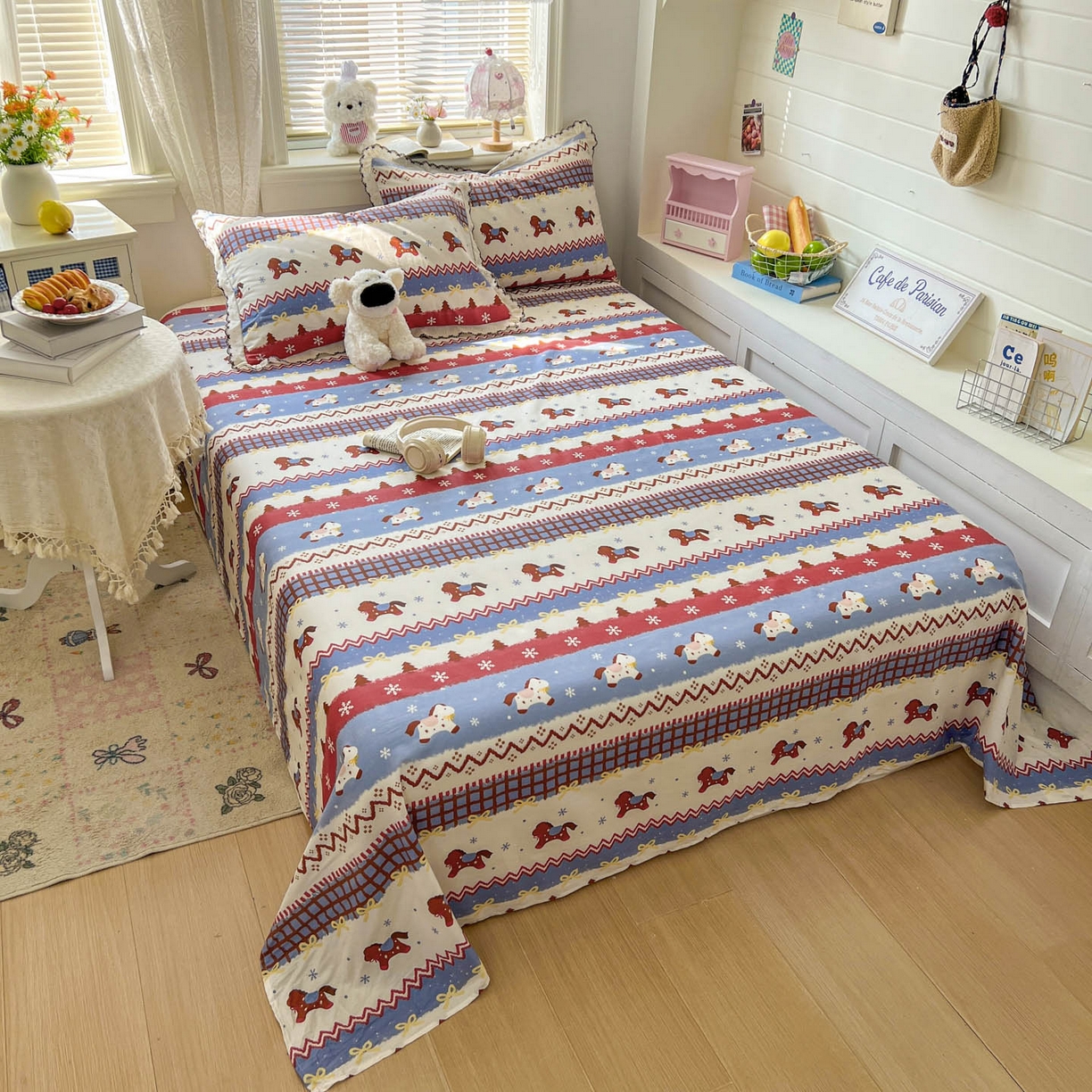 91家纺网 家纺一手货源 找家纺 （总）希诺家居 2026新款费尔岛风全棉纯棉小清新单品床单床笠三件套-第二批