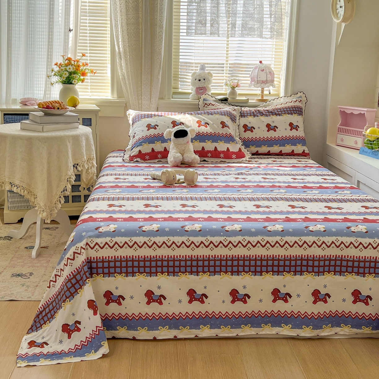 91家纺网 家纺一手货源 找家纺 （总）希诺家居 2026新款费尔岛风全棉纯棉小清新单品床单床笠三件套-第二批