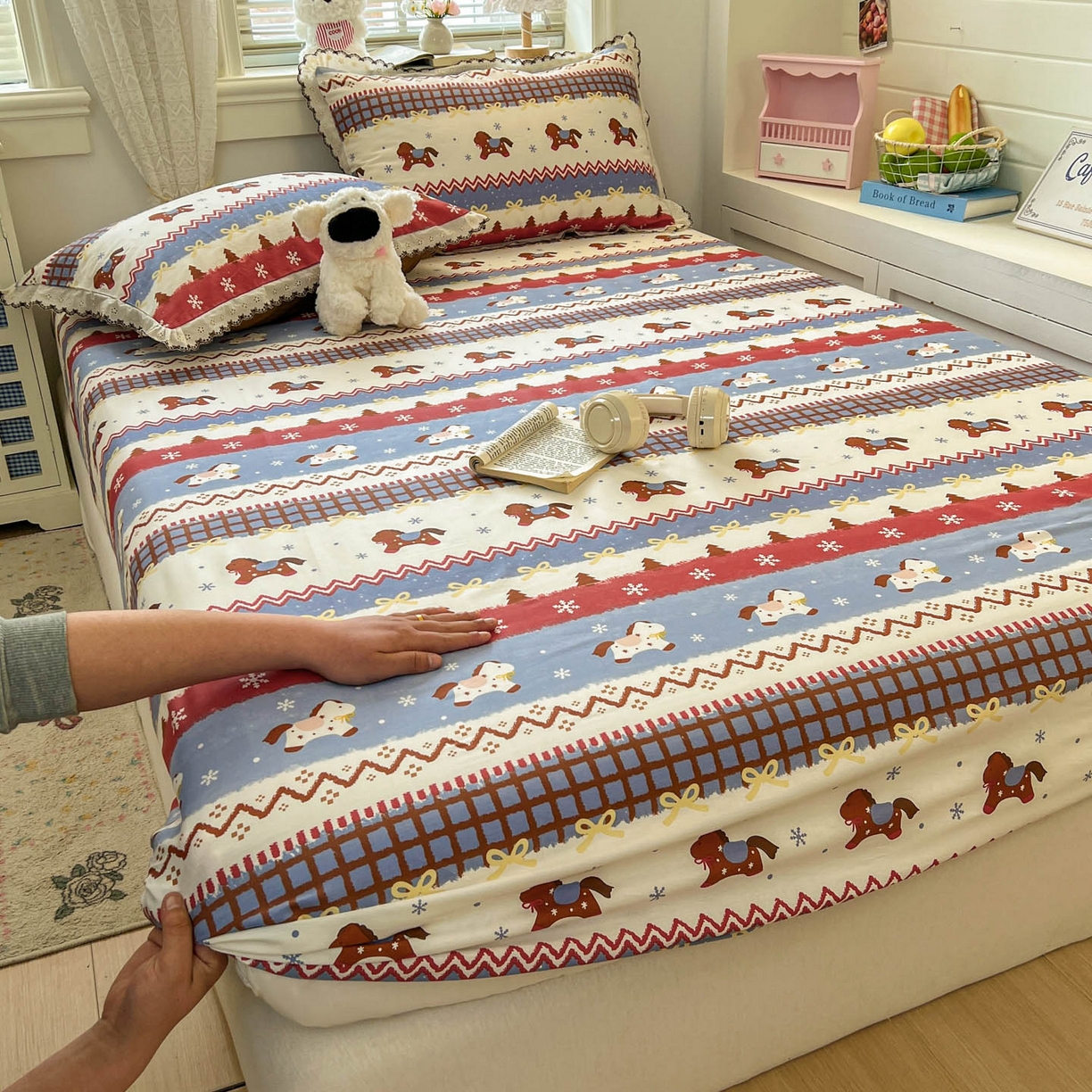 91家纺网 家纺一手货源 找家纺 （总）希诺家居 2026新款费尔岛风全棉纯棉小清新单品床单床笠三件套-第二批