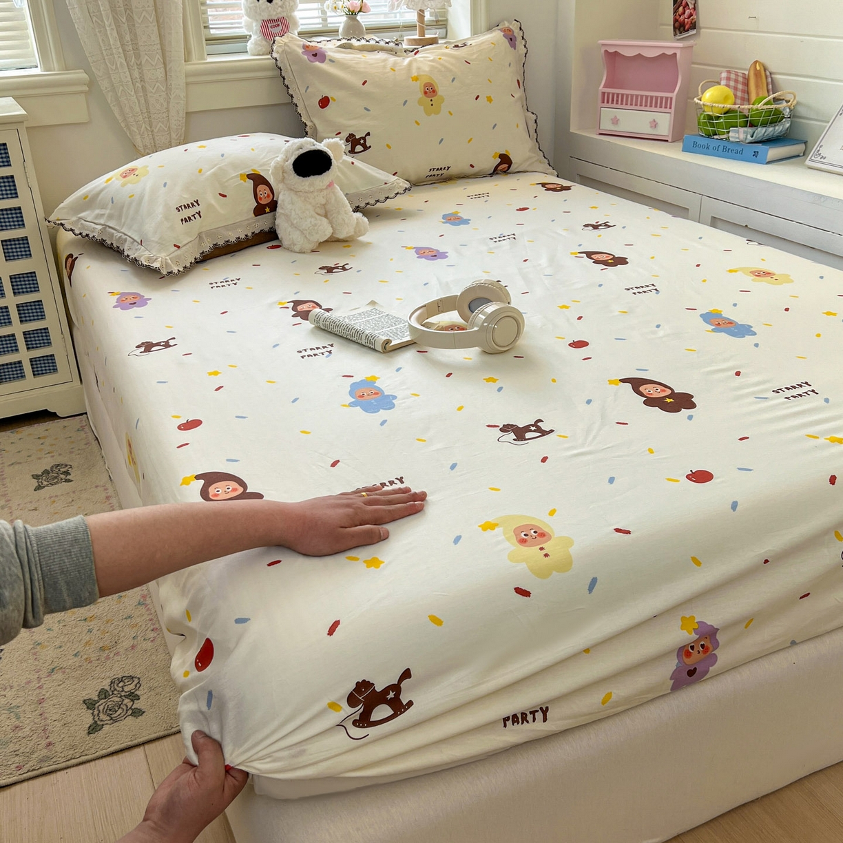 希诺家居 2026新款费尔岛风全棉纯棉小清新单品床单床笠三件套-第二批 萌萌星宝宝