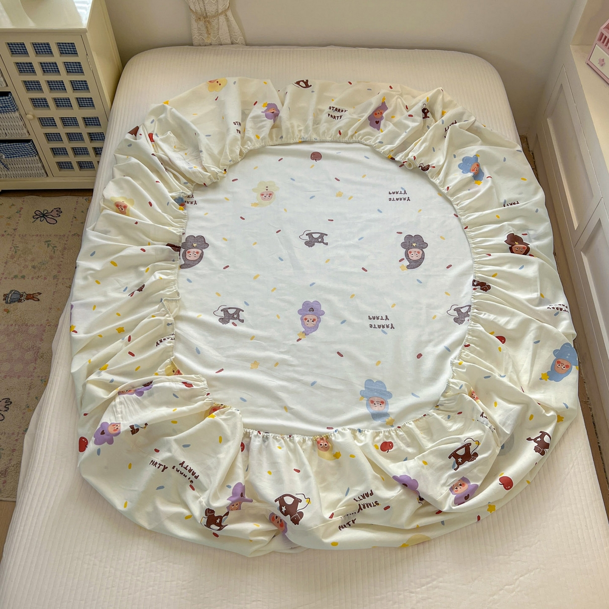 91家纺网 家纺一手货源 找家纺 希诺家居 2026新款费尔岛风全棉纯棉小清新单品床单床笠三件套-第二批 萌萌星宝宝