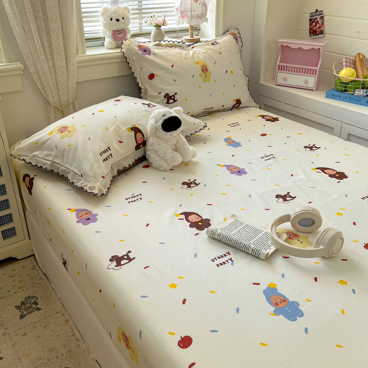 91家纺网 家纺一手货源 找家纺 希诺家居 2026新款费尔岛风全棉纯棉小清新单品床单床笠三件套-第二批 萌萌星宝宝