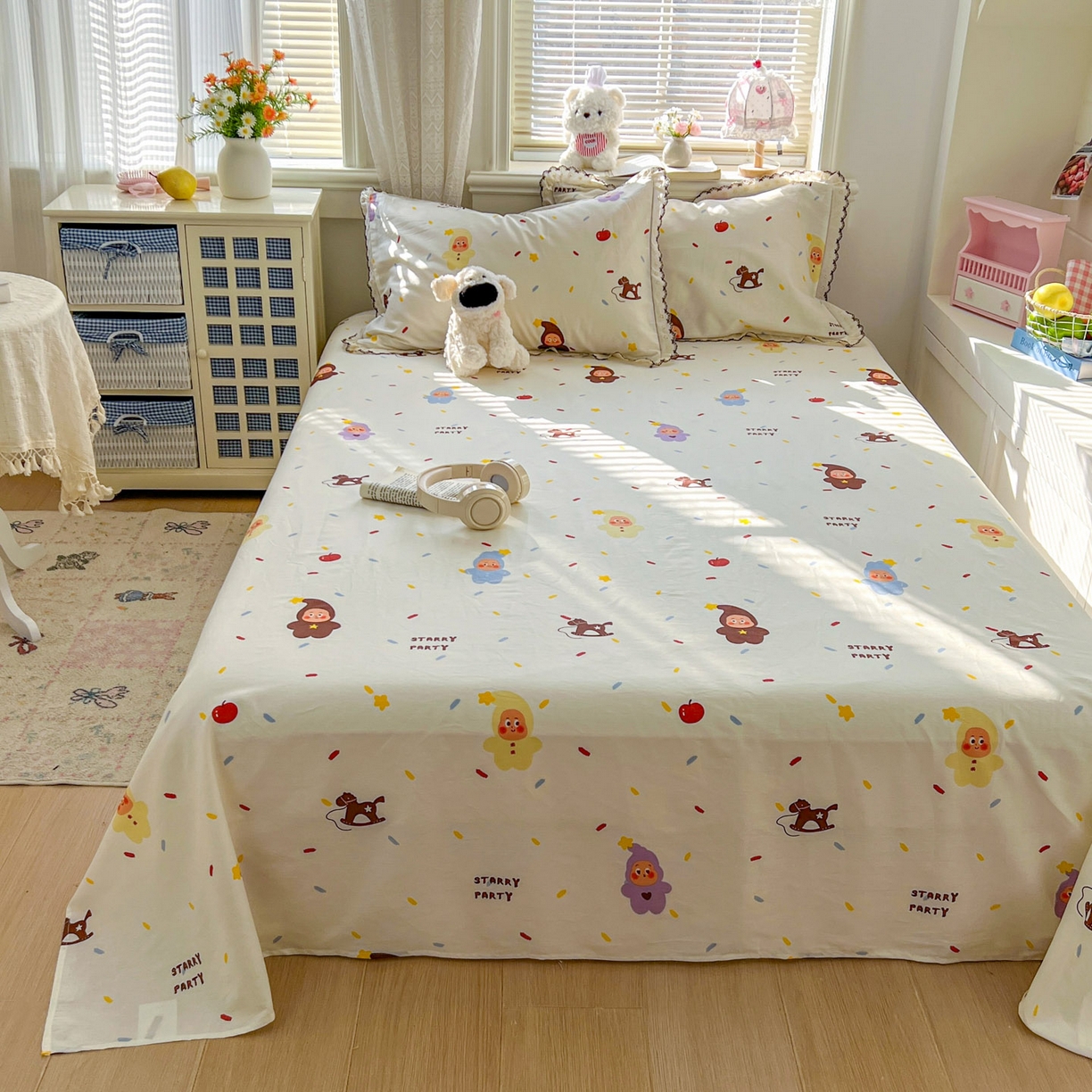 91家纺网 家纺一手货源 找家纺 希诺家居 2026新款费尔岛风全棉纯棉小清新单品床单床笠三件套-第二批 萌萌星宝宝