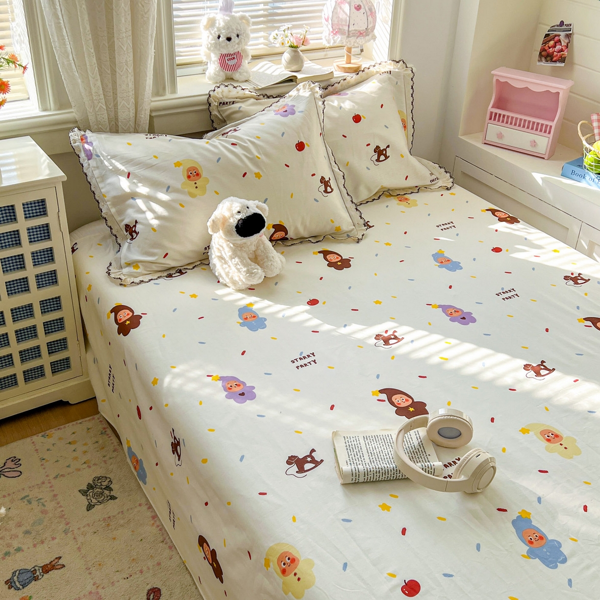 91家纺网 家纺一手货源 找家纺 希诺家居 2026新款费尔岛风全棉纯棉小清新单品床单床笠三件套-第二批 萌萌星宝宝