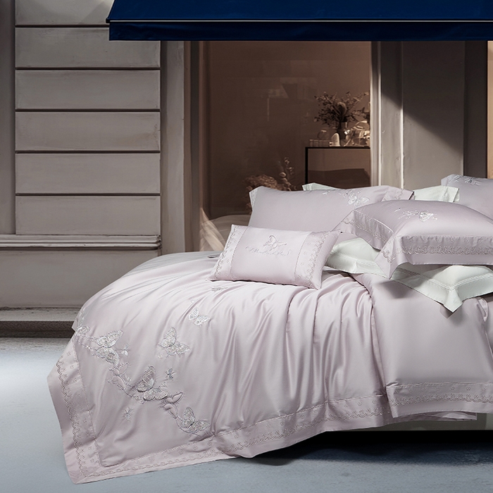 91家纺网 家纺一手货源 找家纺 （总）诗黛尔 2026春夏新款全棉纯棉长绒棉刺绣四件套-蝶恋花