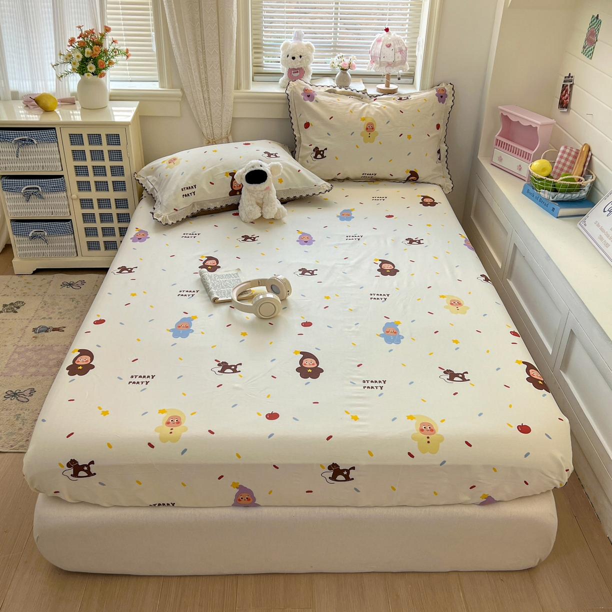 91家纺网 家纺一手货源 找家纺 希诺家居 2026新款费尔岛风全棉纯棉小清新单品床单床笠三件套-第二批 萌萌星宝宝