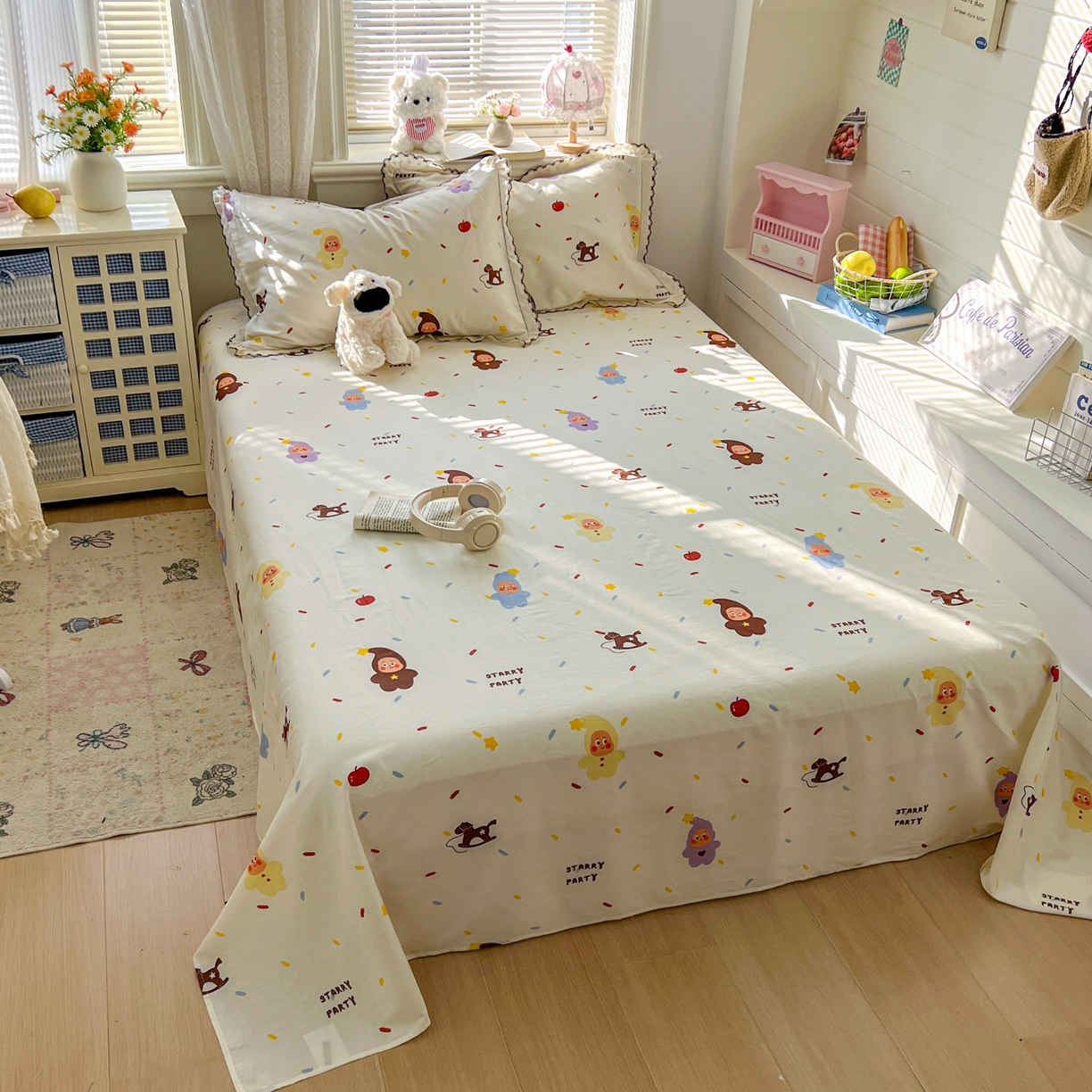 91家纺网 家纺一手货源 找家纺 希诺家居 2026新款费尔岛风全棉纯棉小清新单品床单床笠三件套-第二批 萌萌星宝宝