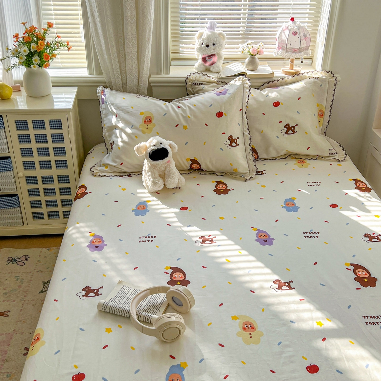 91家纺网 家纺一手货源 找家纺 希诺家居 2026新款费尔岛风全棉纯棉小清新单品床单床笠三件套-第二批 萌萌星宝宝