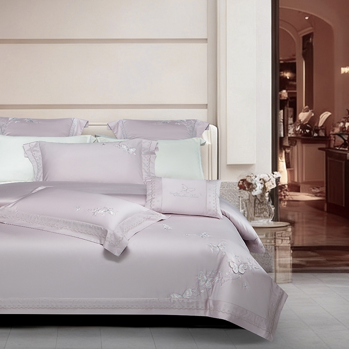 91家纺网 家纺一手货源 找家纺 （总）诗黛尔 2026春夏新款全棉纯棉长绒棉刺绣四件套-蝶恋花