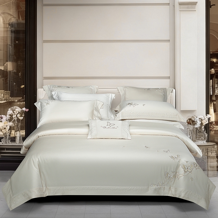 91家纺网 家纺一手货源 找家纺 诗黛尔 2026春夏新款全棉纯棉长绒棉刺绣四件套-蝶恋花 蝶恋花-香槟金