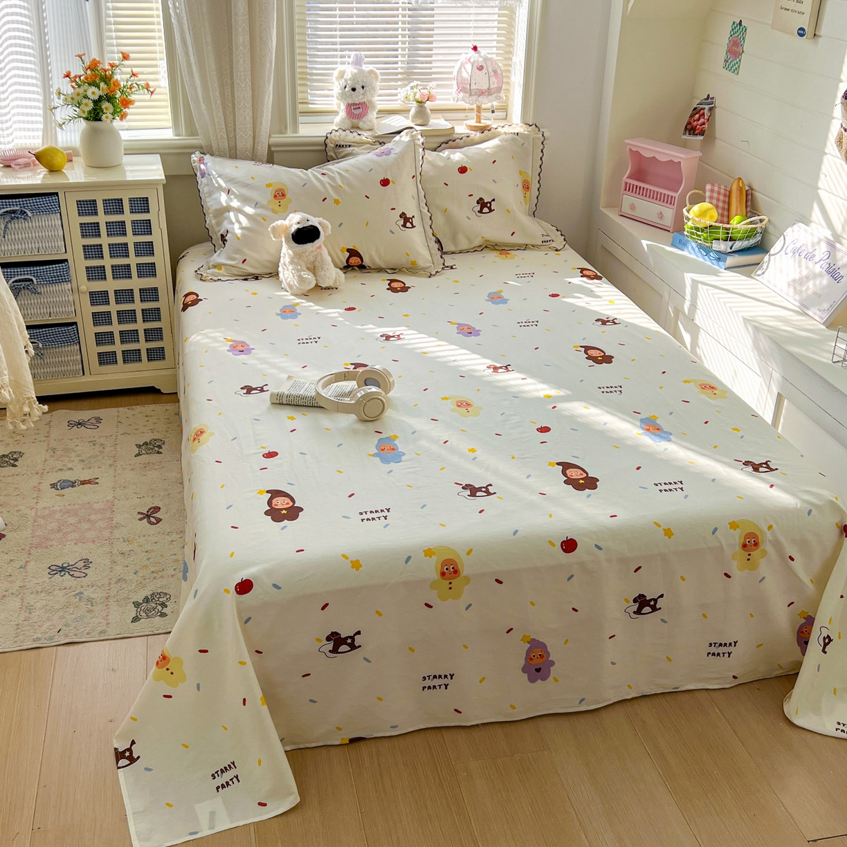 91家纺网 家纺一手货源 找家纺 希诺家居 2026新款费尔岛风全棉纯棉小清新单品床单床笠三件套-第二批 萌萌星宝宝