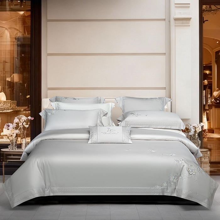 91家纺网 家纺一手货源 找家纺 （总）诗黛尔 2026春夏新款全棉纯棉长绒棉刺绣四件套-蝶恋花