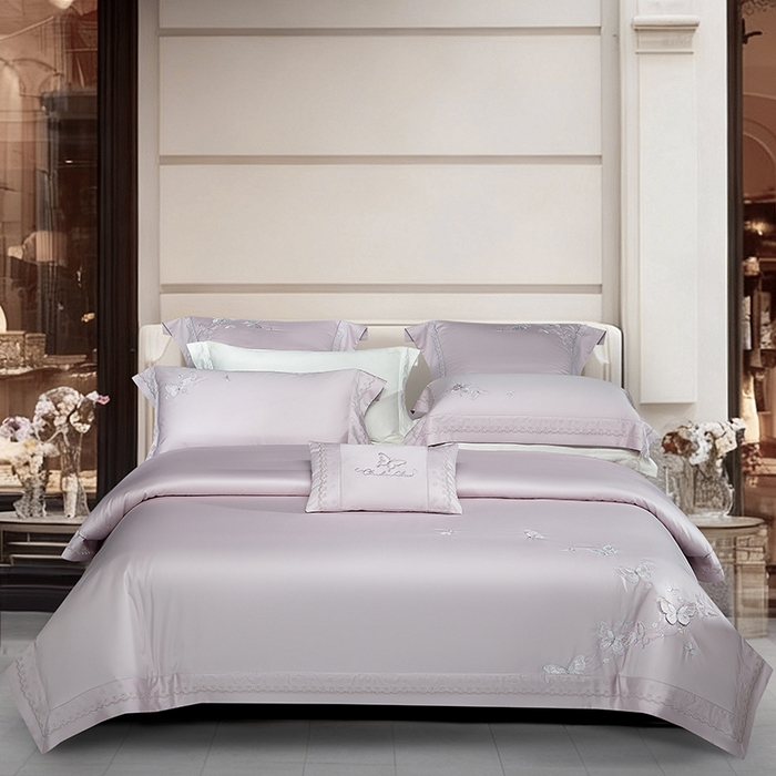 诗黛尔 2026春夏新款全棉纯棉长绒棉刺绣四件套-蝶恋花 蝶恋花-淡雅紫
