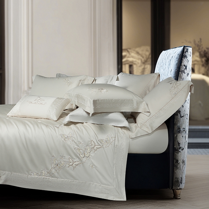 91家纺网 家纺一手货源 找家纺 诗黛尔 2026春夏新款全棉纯棉长绒棉刺绣四件套-蝶恋花 蝶恋花-香槟金