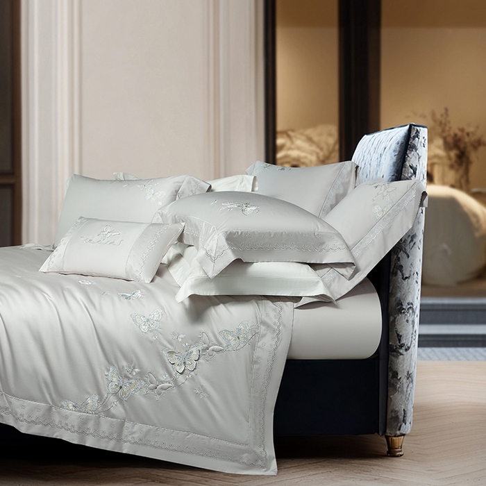 91家纺网 家纺一手货源 找家纺 诗黛尔 2026春夏新款全棉纯棉长绒棉刺绣四件套-蝶恋花 蝶恋花-绅士灰