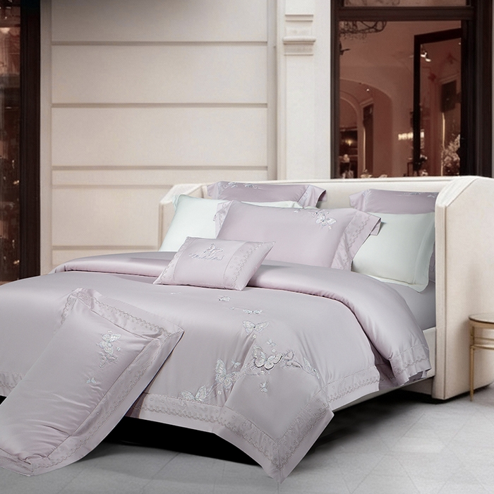 91家纺网 家纺一手货源 找家纺 诗黛尔 2026春夏新款全棉纯棉长绒棉刺绣四件套-蝶恋花 蝶恋花-淡雅紫