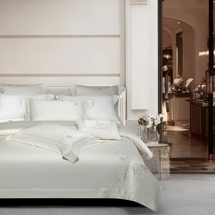 91家纺网 家纺一手货源 找家纺 诗黛尔 2026春夏新款全棉纯棉长绒棉刺绣四件套-蝶恋花 蝶恋花-香槟金