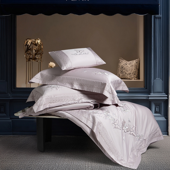 91家纺网 家纺一手货源 找家纺 诗黛尔 2026春夏新款全棉纯棉长绒棉刺绣四件套-蝶恋花 蝶恋花-淡雅紫