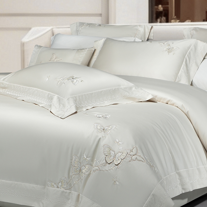 91家纺网 家纺一手货源 找家纺 诗黛尔 2026春夏新款全棉纯棉长绒棉刺绣四件套-蝶恋花 蝶恋花-香槟金