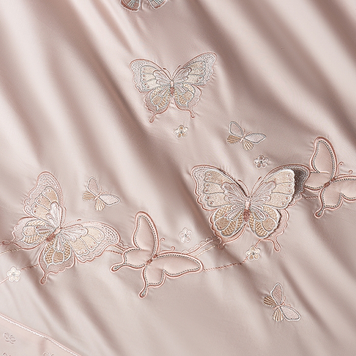 91家纺网 家纺一手货源 找家纺 诗黛尔 2026春夏新款全棉纯棉长绒棉刺绣四件套-蝶恋花 蝶恋花-落樱粉