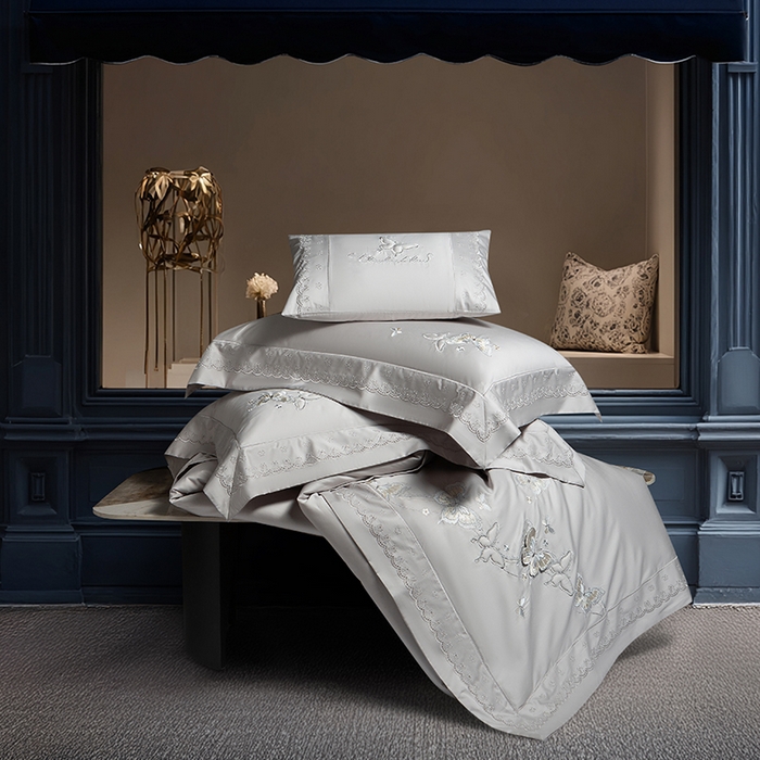 91家纺网 家纺一手货源 找家纺 诗黛尔 2026春夏新款全棉纯棉长绒棉刺绣四件套-蝶恋花 蝶恋花-绅士灰