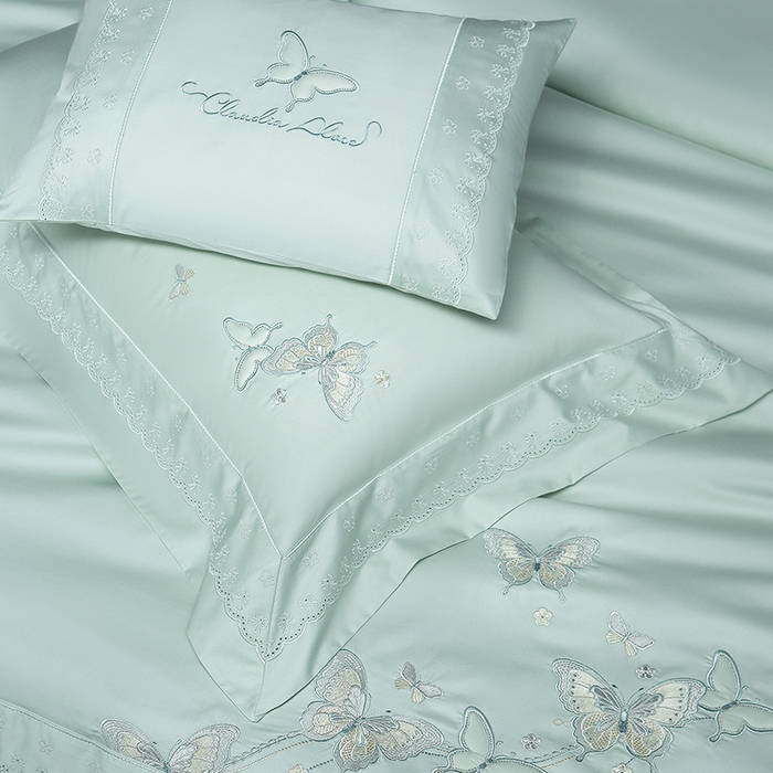 91家纺网 家纺一手货源 找家纺 诗黛尔 2026春夏新款全棉纯棉长绒棉刺绣四件套-蝶恋花 蝶恋花-清新绿