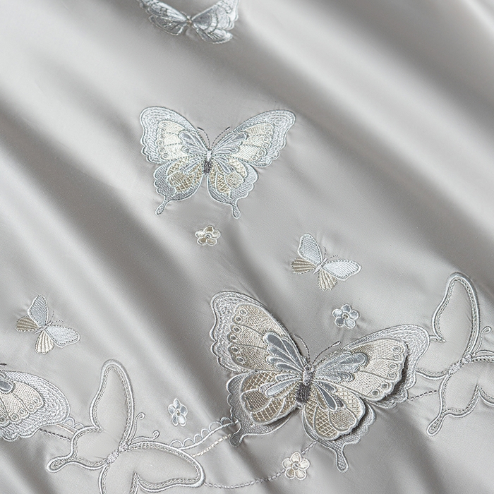 91家纺网 家纺一手货源 找家纺 诗黛尔 2026春夏新款全棉纯棉长绒棉刺绣四件套-蝶恋花 蝶恋花-绅士灰