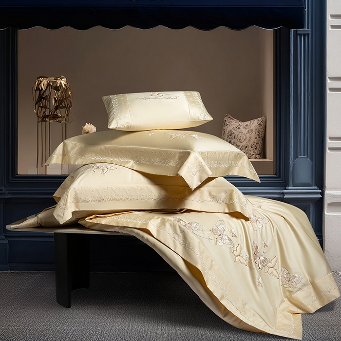 91家纺网 家纺一手货源 找家纺 诗黛尔 2026春夏新款全棉纯棉长绒棉刺绣四件套-蝶恋花 蝶恋花-奶昔黄