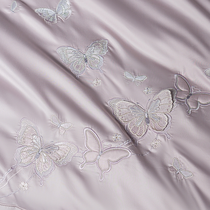 91家纺网 家纺一手货源 找家纺 诗黛尔 2026春夏新款全棉纯棉长绒棉刺绣四件套-蝶恋花 蝶恋花-淡雅紫