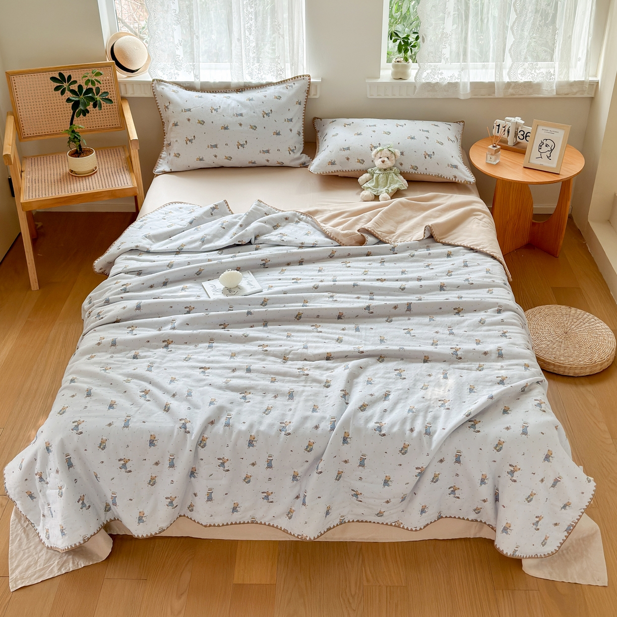 91家纺网 家纺一手货源 找家纺 雯雨家纺 2026新款全棉双层纱新疆棉花夏被空调被被子被芯 小熊礼物