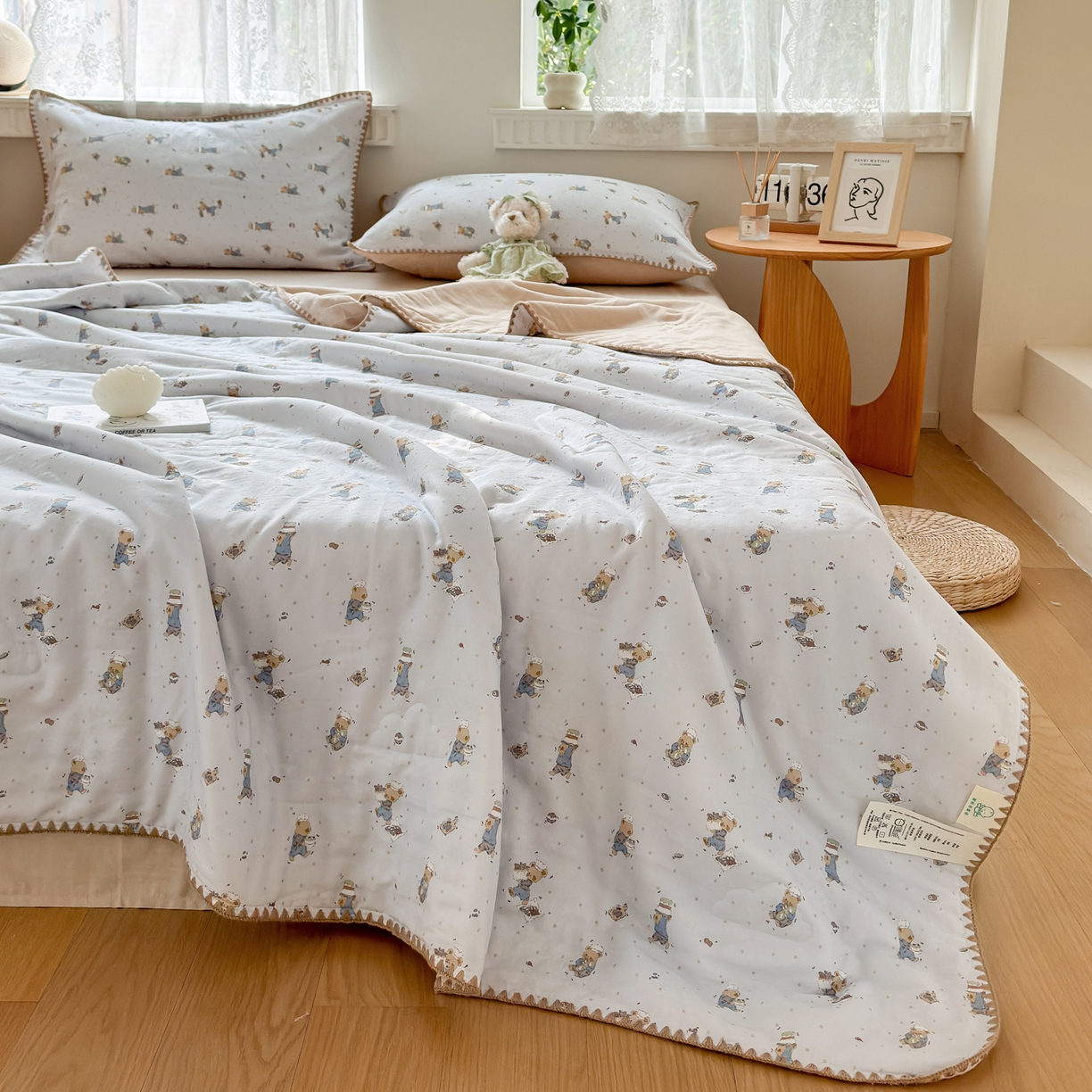 91家纺网 家纺一手货源 找家纺 雯雨家纺 2026新款全棉双层纱新疆棉花夏被空调被被子被芯 小熊礼物