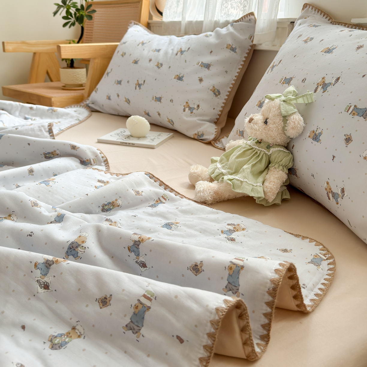 91家纺网 家纺一手货源 找家纺 雯雨家纺 2026新款全棉双层纱新疆棉花夏被空调被被子被芯 小熊礼物