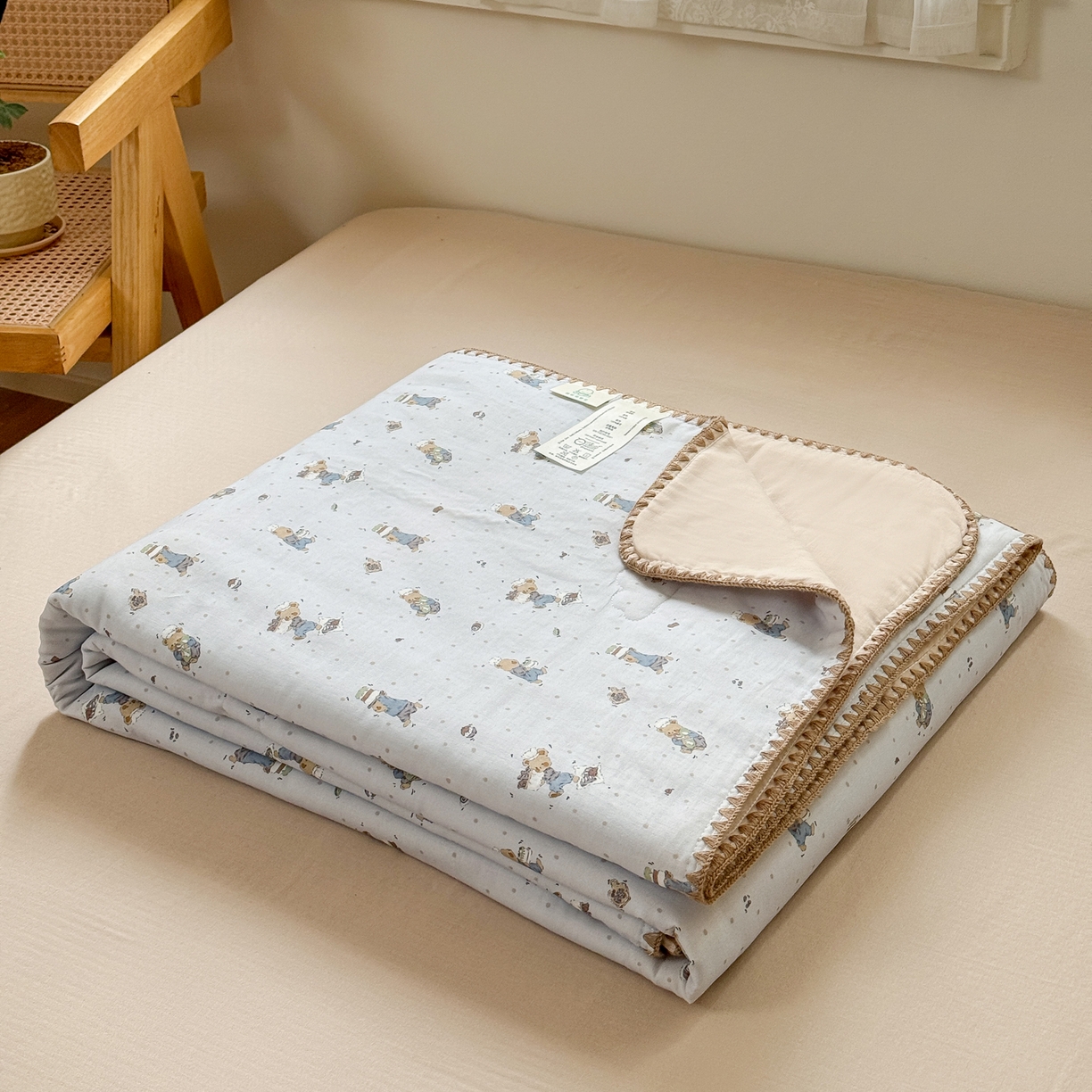 91家纺网 家纺一手货源 找家纺 雯雨家纺 2026新款全棉双层纱新疆棉花夏被空调被被子被芯 小熊礼物