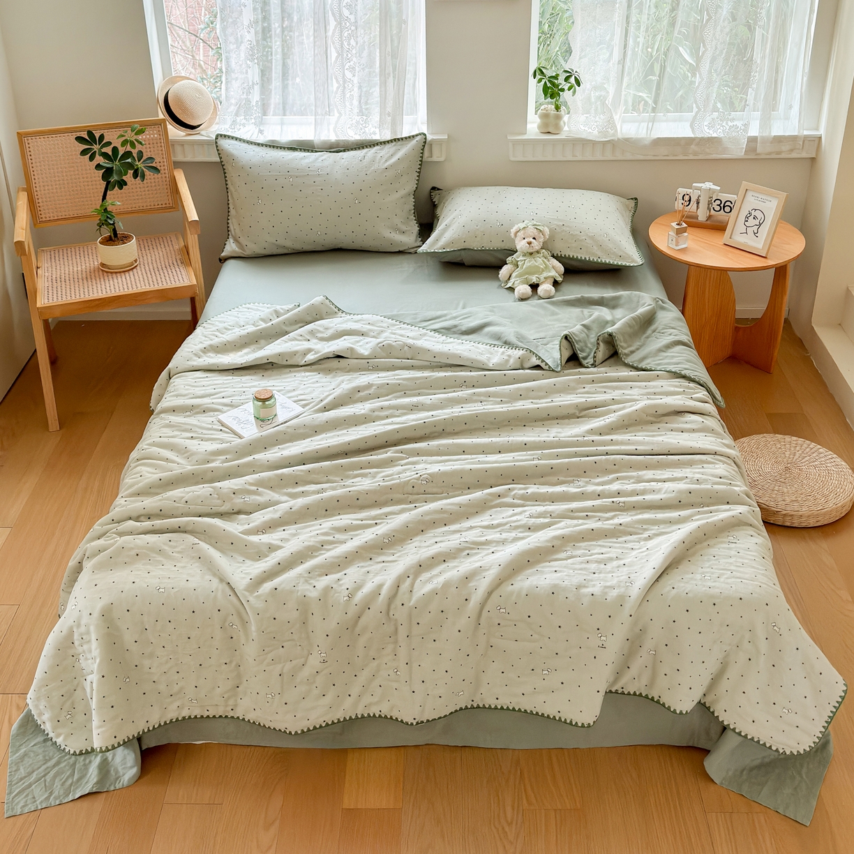 91家纺网 家纺一手货源 找家纺 雯雨家纺 2026新款全棉双层纱新疆棉花夏被空调被被子被芯 星空犬