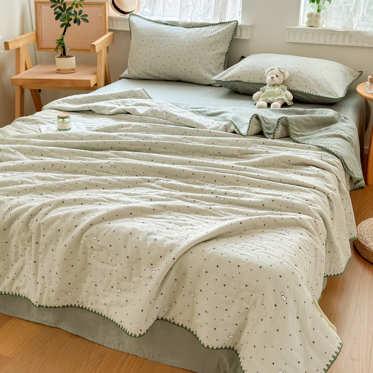 91家纺网 家纺一手货源 找家纺 雯雨家纺 2026新款全棉双层纱新疆棉花夏被空调被被子被芯 星空犬