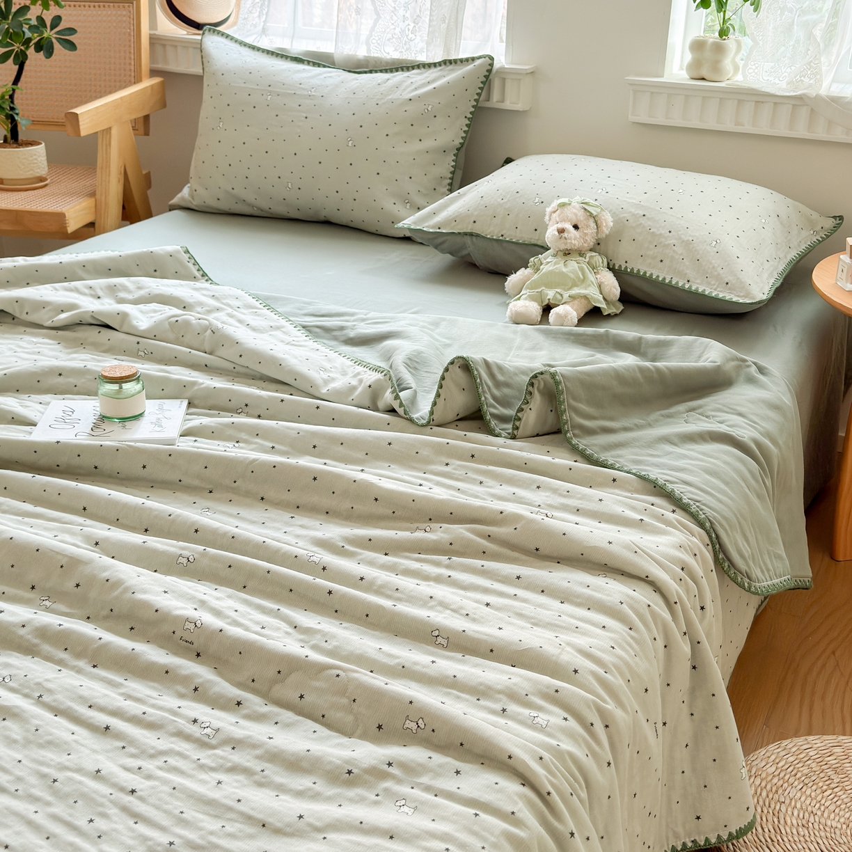 91家纺网 家纺一手货源 找家纺 雯雨家纺 2026新款全棉双层纱新疆棉花夏被空调被被子被芯 星空犬