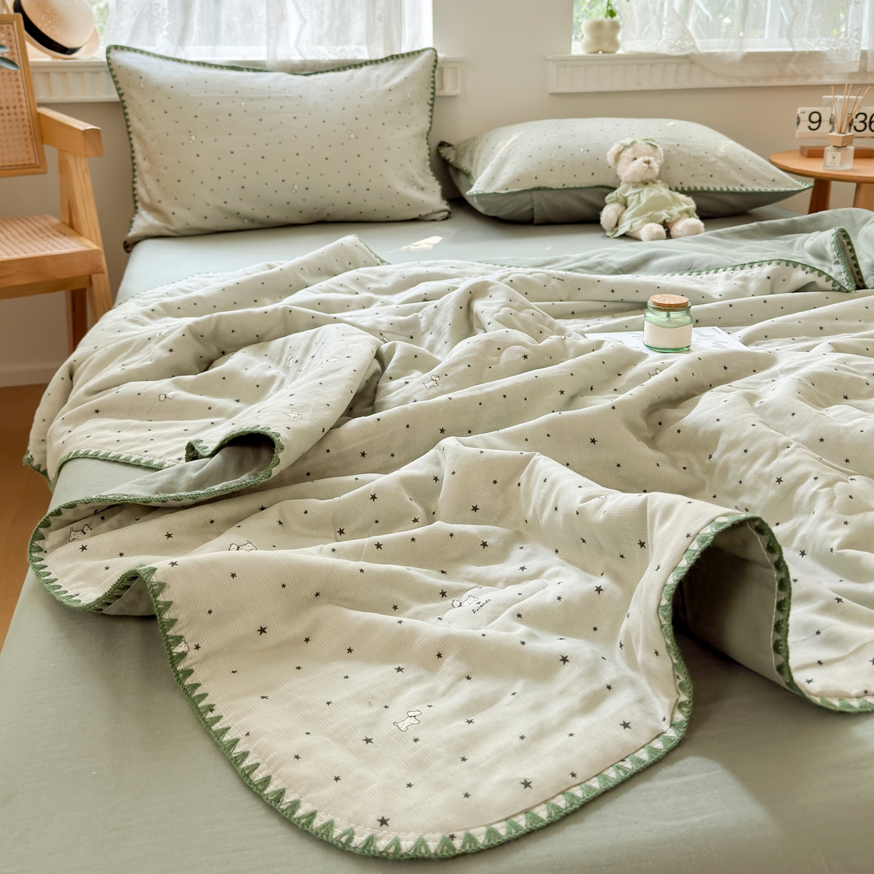 91家纺网 家纺一手货源 找家纺 雯雨家纺 2026新款全棉双层纱新疆棉花夏被空调被被子被芯 星空犬