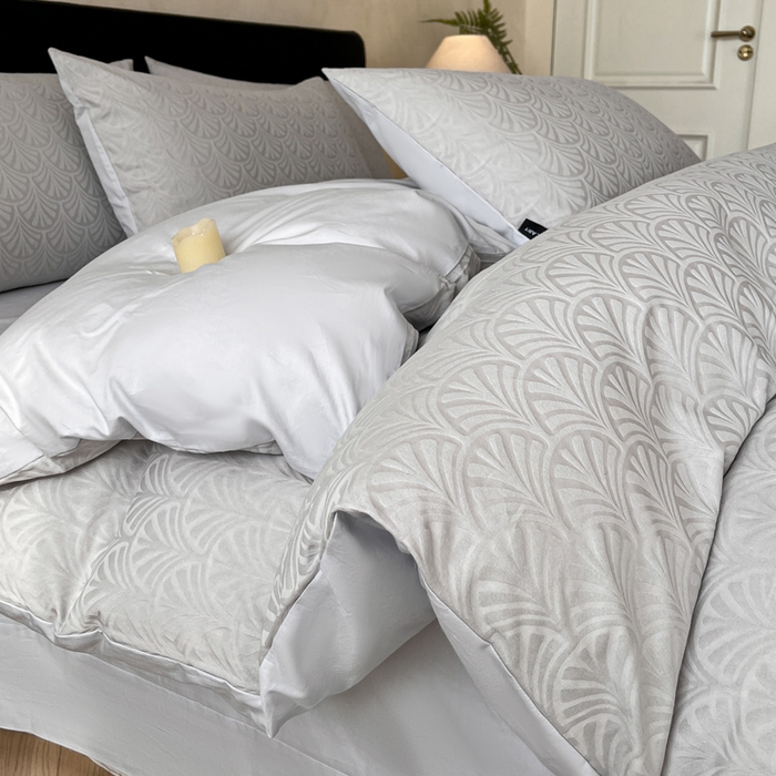 91家纺网 家纺一手货源 找家纺 卡姿家纺 2026春夏全棉高密厚织大提花轻奢四件套 伊贝卡-银灰