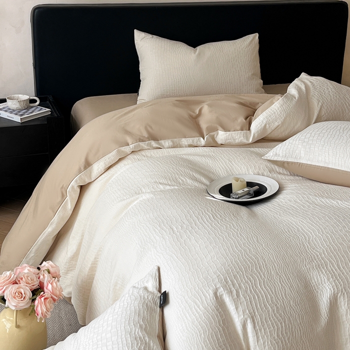 卡姿家纺 2026春夏全棉高密厚织大提花轻奢四件套 石烁-奶白