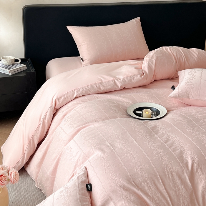 卡姿家纺 2026春夏全棉高密厚织大提花轻奢四件套 浪漫情缘-粉