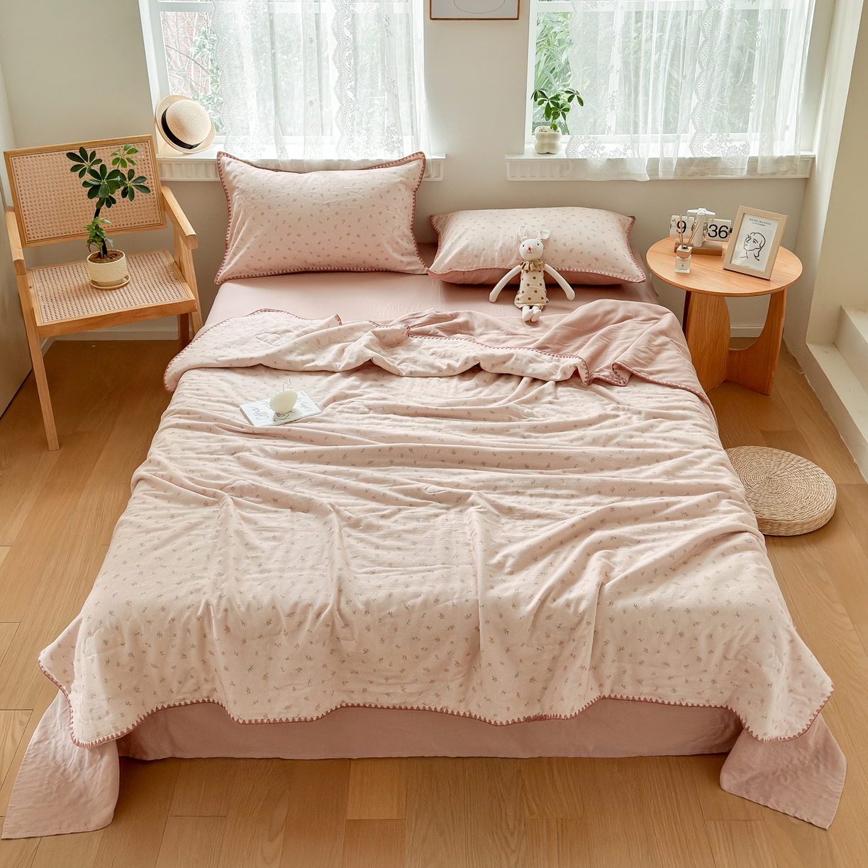 91家纺网 家纺一手货源 找家纺 雯雨家纺 2026新款全棉双层纱新疆棉花夏被空调被被子被芯 叶香