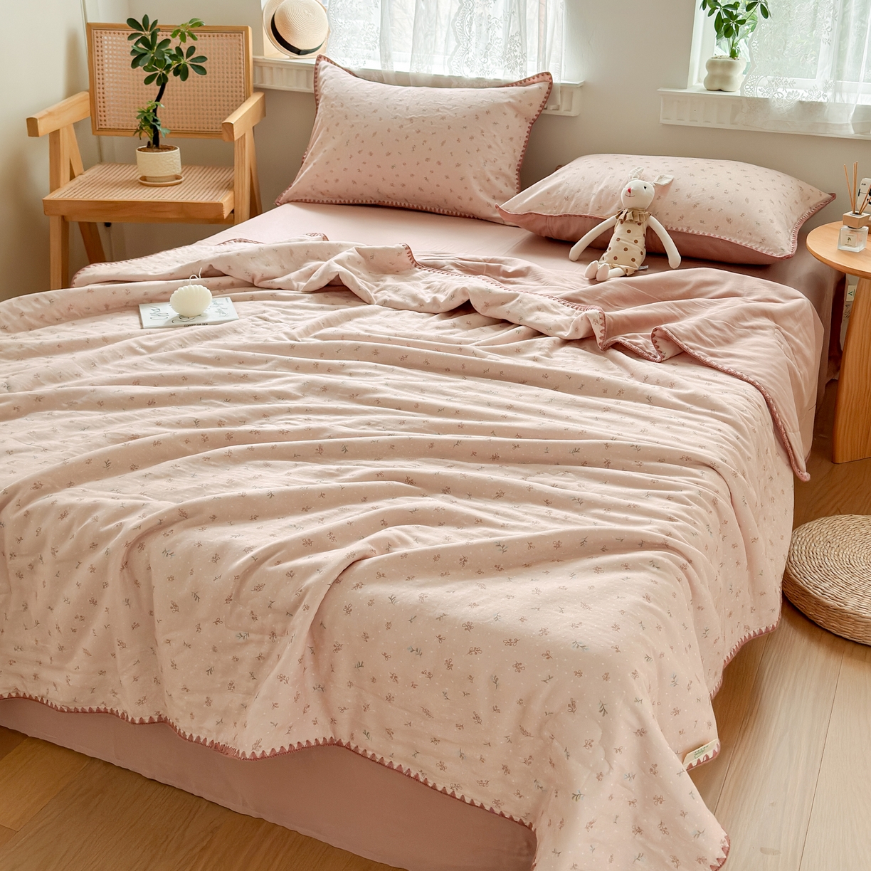 91家纺网 家纺一手货源 找家纺 雯雨家纺 2026新款全棉双层纱新疆棉花夏被空调被被子被芯 叶香